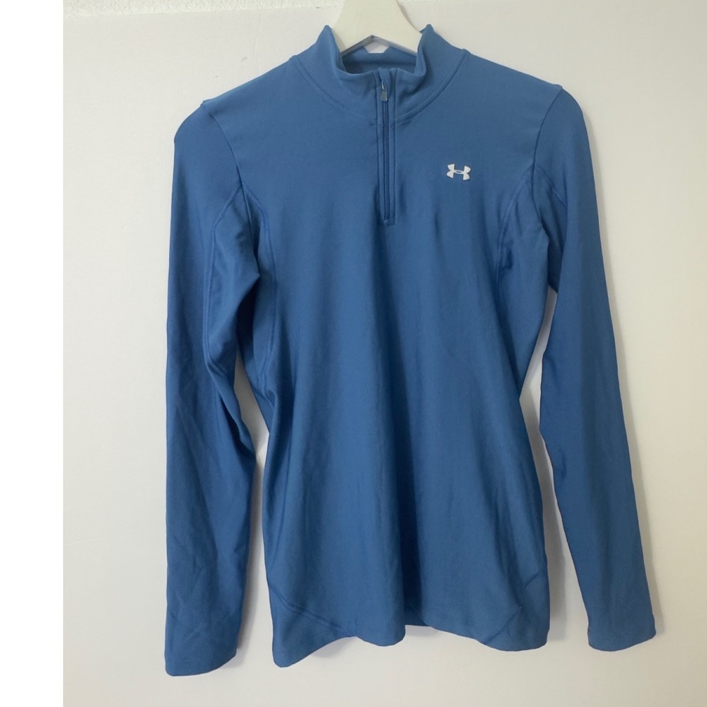 Under Armour ColdGear 1/4 Zip Pullover Womens M Blue Mock Neck Top Base Layer